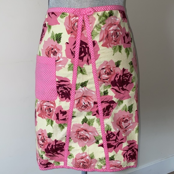 Apron Floral Print Cottagecore Pink Roses OS - Picture 5 of 12